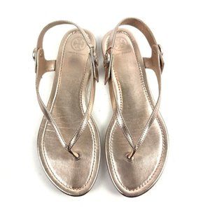 Tory Burch Minnie Travel Sandal 9 Rose Gold Leather Thong Strappy Shoes Womens